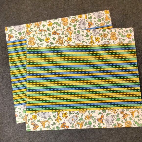 NEW Zoo Animals Stripes Cotton Print Two Placemats – Perfect for Kids or Pets - Picture 1 of 4
